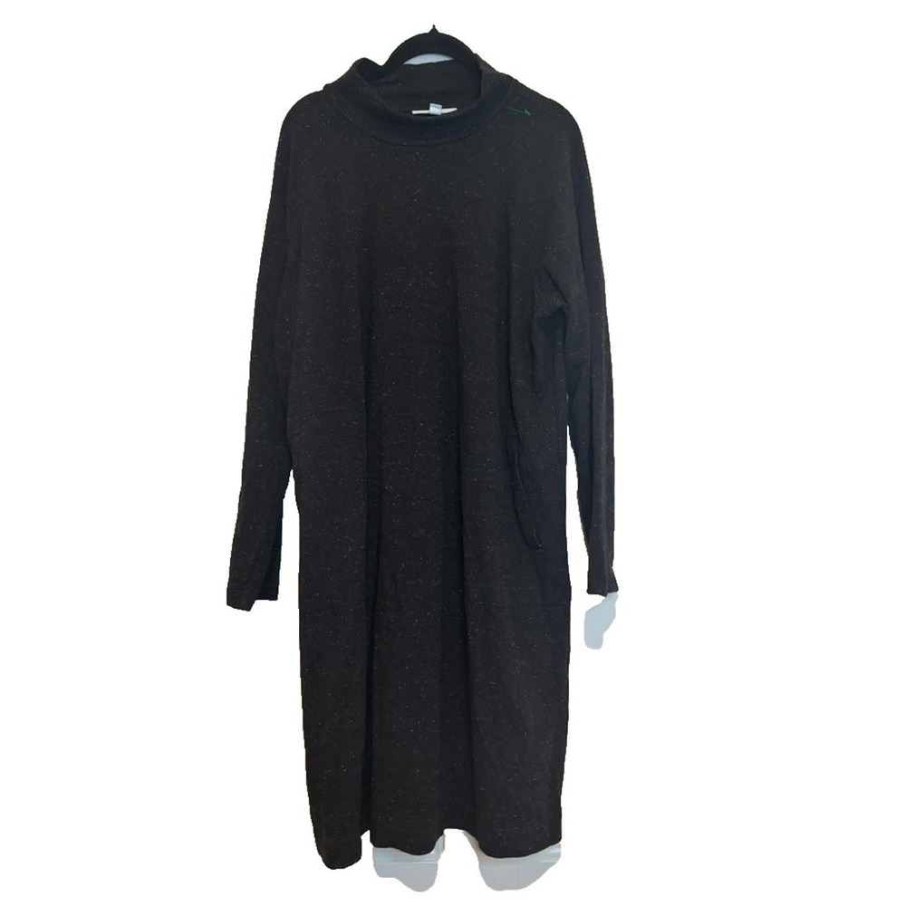 J Jill pure tranquility sz L black fleece high neck long sleeve dress #2039